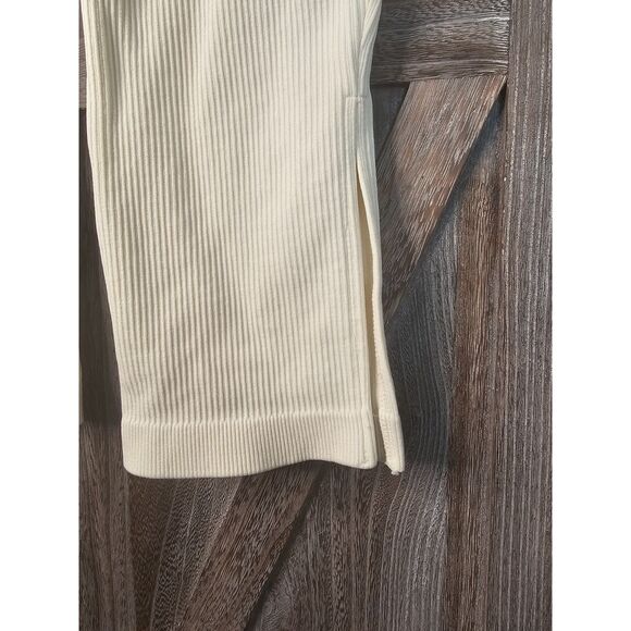 Bo & Tee High Waist Split Flare Ribbed Leggings Ivory Small - Picture 5 of 7